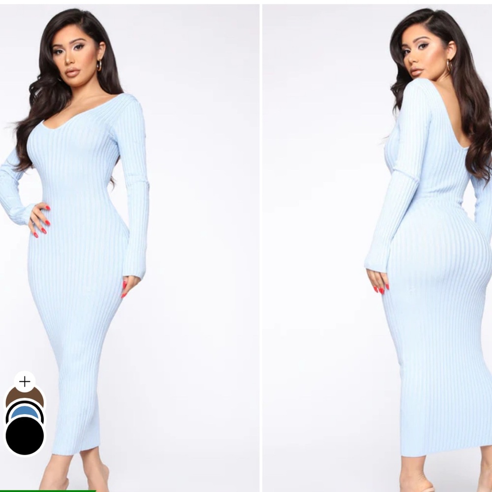 Elegant Light Blue Ribbed Knit Dress